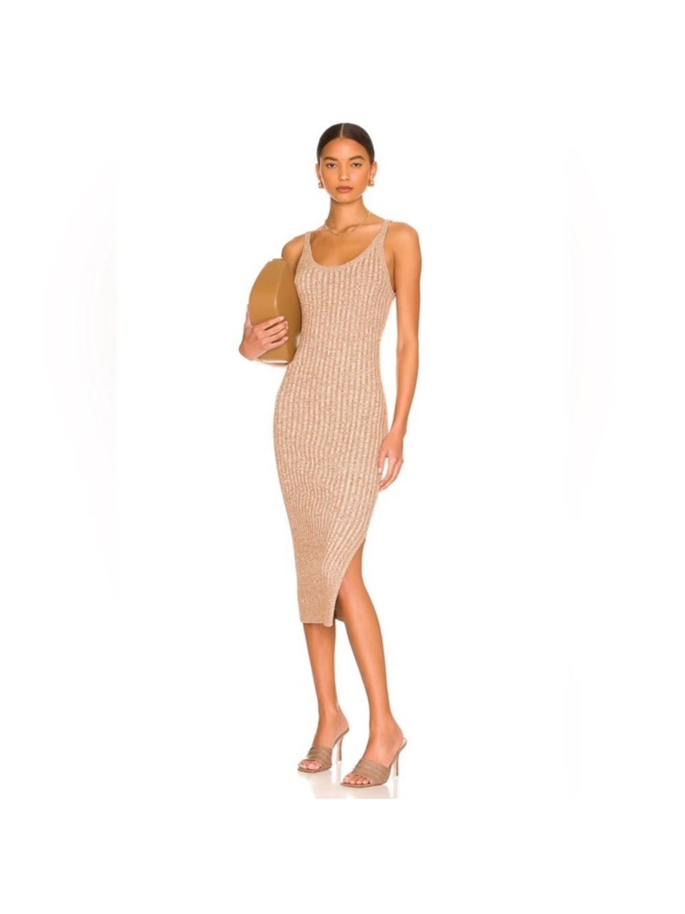 One Grey Day | NWT Dani Tank Dress in Falafel Tan Ribbed Knit Midi XS